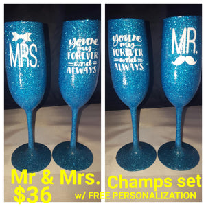 Mr. & Mrs. Candy Coated Champagne flute set w/ FREE personalization